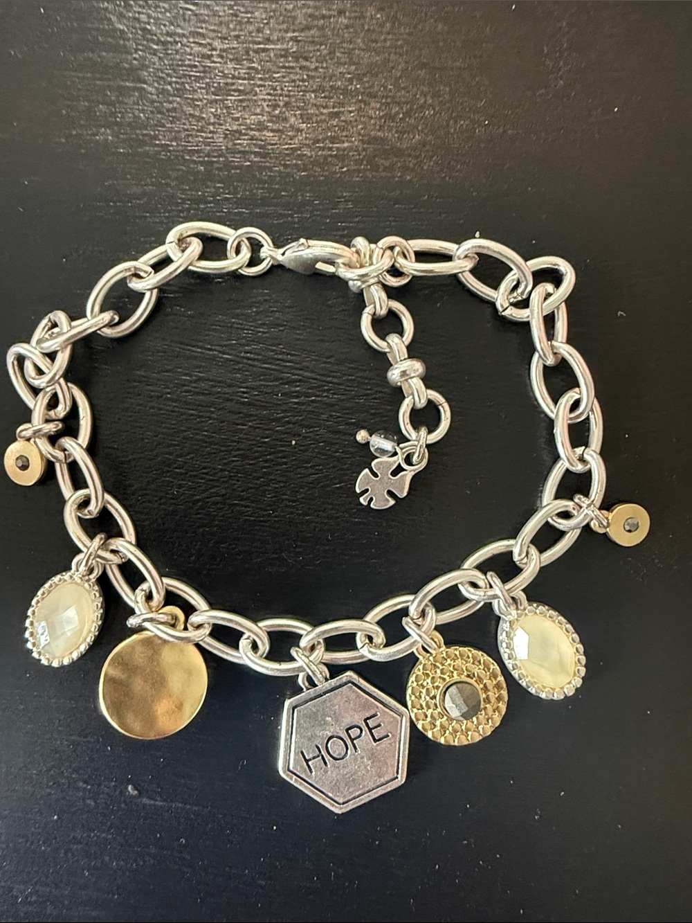 Hope Hexagon Charm Bracelet - Silver & Gold Tones